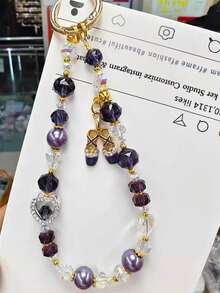 1pc Versatile Crystal Beaded Heart Pendant, Ballet Shoe Pendant, Keychain, Wristlet, Phone Strap (Spacers Are Based On Actual Item, Not The Picture) - Multicolor - View 6