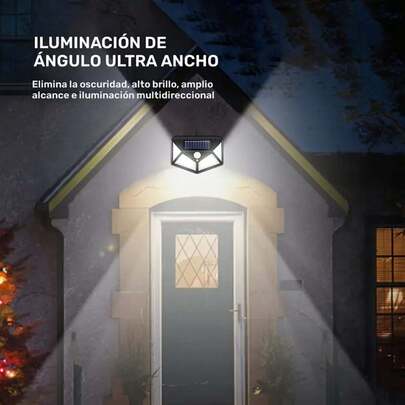 100颗LED太阳能户外壁灯，内置1200mAh电池，带运动传感器，3种照明模式，可拆卸螺丝安装，耐用ABS材质和抛光金属，按钮开关，适用于墙壁、花园、小路、围栏等，角度可调，可作阳台灯，适用于婚礼、音乐节、开斋节、情人节、返校季、圣诞节、万圣节等节日照明装饰。