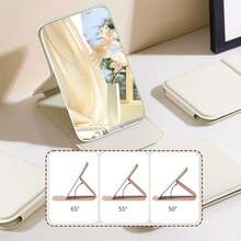 Small Makeup Mirror, Simpleini Style Portable Makeup Mirror, Portable PU Leather Mirror, Desktop Makeup Mirror, Foldable Lightweight Ultra-Thin Portable Handheld Makeup Mirror, Travel Small Makeup Mirror, Foldable Portable Small Mirror, Portable Handheld Makeup Mirror, Minimalist Makeup Mirror, Suitable For Dorm And Desktop, Foldable, Used For Makeup, Affordable, Room Decor, Vanity, Travel, Bedroom - White - View 4