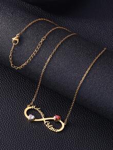 Custom Heart Birthstones Two Names Infinity Necklaces For Women Stainless Steel Customized Pendant Necklace Female Personalized Neck Chain Jewelry Birthday Valentine's Day Gift - Multicolor - View 10