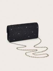 REMANLAND Vibrant Deep Glitter Pleated Envelope Clutch A Glamorous Evening Accessory Featuring Shimmery Texture And Elegant Pleated Detail Perfect For Parties Dinners And Events Elevating Eye-Catching Ensembles It Is The Best Gift For Women - Black - View 6