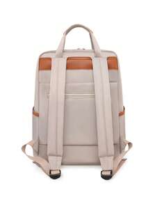 LECEY Women's Large Capacity Backpack, Solid Color Minimalist Design, Suitable For 13.3 Inch Laptop, Casual Tote Bag, Commuter Briefcase - Apricot - View 6