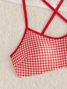 Bộ bikini nữ mùa hè đi biển, họa tiết in, kiểu dây chéo, hở lưng, buộc dây phía trước. - Đỏ - Xem 7