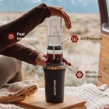 Go Plus cafetera portátil pequeña ideal para viajes camping y oficina prensa francesa todo en uno cafetera manual estilo espresso y pour-over preparación en 2 min Negro - Negro - Ver 2