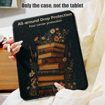 1pc PU Leather Case With Stand, Pen Slot, Patterns Of Books & Flowers, 720-Degree Rotating Stand, Auto Sleep/Wake Function, Compatible With Honor Matepad, Apple 10th Gen/ 11 2025 (A16), And Other Models