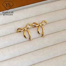 1 Pair Bowknot Line Earrings, Golden Texture Minimalist Earrings, Suitable For Business, Casual And Daily Wear - Gold - View 3