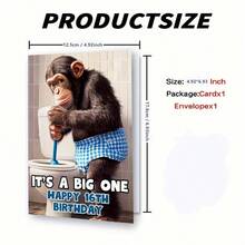 1pc Funny "It's A Big One" 16th Birthday Greeting Card With Envelope, Chimpanzee Toilet Design For Teens - View 3