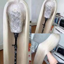 13x4 Transparent Lace Front Platinum Straight Human Hair Wig, 150% Density, #60 Blonde, 20 Inches Long Straight Hair, Suitable For Women - SYellow - View 6