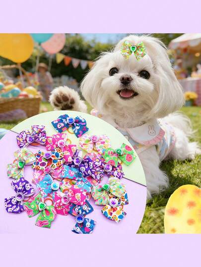 8pcs Colorful Easter Bunny Egg Pet Headband, Pet Grooming Bow Headband, Comfortable Easy On/Off, Unique Easter Decoration For Beloved Pets, Random Style