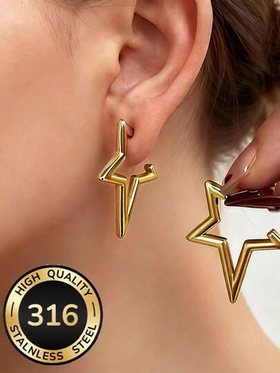 2 Pairs Of High-Quality Hollow Star Earrings, 316 Stainless Steel Non-Fading And Hypoallergenic, 18K Gold Plated Anti-Fading, Minimalist And Comfortable Multi-Purpose, Personalized Design, Fashion Accessory For Women, Suitable For Daily Wear Or Parties, Elegant Gift Choice