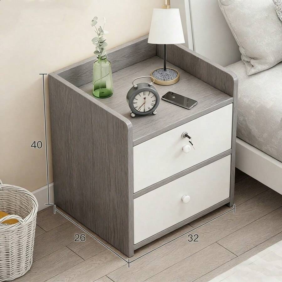 Mesita De Noche Auxiliar Buros Modernos Con 2 Cajones Color Blanco,Mesita de noche - Gris - Ver 1