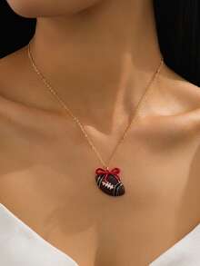 1件装时尚足球蝴蝶结锌合金吊坠项链（女士款） - 項鍊 - 查看 2