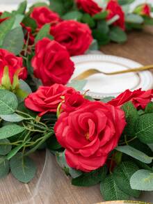 MEHELANY Bộ 2 vòng hoa hồng lụa nhân tạo màu đỏ dài 1,8m (6,5ft), thích hợp trang trí Giáng sinh, Ngày Valentine, quà tặng Ngày của Mẹ, trang trí đám cưới, trang trí tủ, trang trí tường trong nhà, trang trí bàn làm việc, trang trí phòng, trang trí lan can cầu thang. - Đỏ - Xem 4