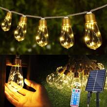 26ft Solar Outdoor String Lights With 16 Shatterproof Bulbs, 8 Lighting Modes, Vintage Hemp Rope LED Patio Lights, Waterproof Hanging Patio Cafe Decor Lights, Warm White - Warm Light - View 10