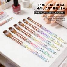 6pcs Professional Acrylic Nail Brushes Kit | Nail Extension & Carving Tools, DIY Powder Smoothing Set With Detailing Pens For Nail Art - Clear - View 2