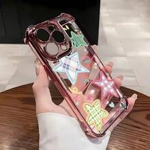 1个新款极简星形电镀气囊防摔/加厚透明TPU保护壳，适用于苹果17 Pro Max/16 Pro Max/16 Pro/16/13 Pro Max/12 Pro Max/11/15 Pro Max/14 Pro Max/三星Galaxy SAM/荣耀Note 13 Pro/S23 Ultra/S24 Ultra/S25/A56等手机保护套 - 粉色 - 查看 1