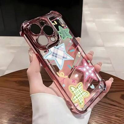 1pc New Minimalist Star Electroplated Airbag Anti-Drop/Thickened Transparent TPU Protective Case Suitable Compatible With Apple 17 Pro Max/16 Pro Max/16 Pro/16/13 Pro Max/12 Pro Max 11, 15 Pro Max, 14 Pro Max/Galaxy, SAM/Honor/Note 13 Pro/S23 Ultra/S24 Ultra/S25/A56 Protective Cover