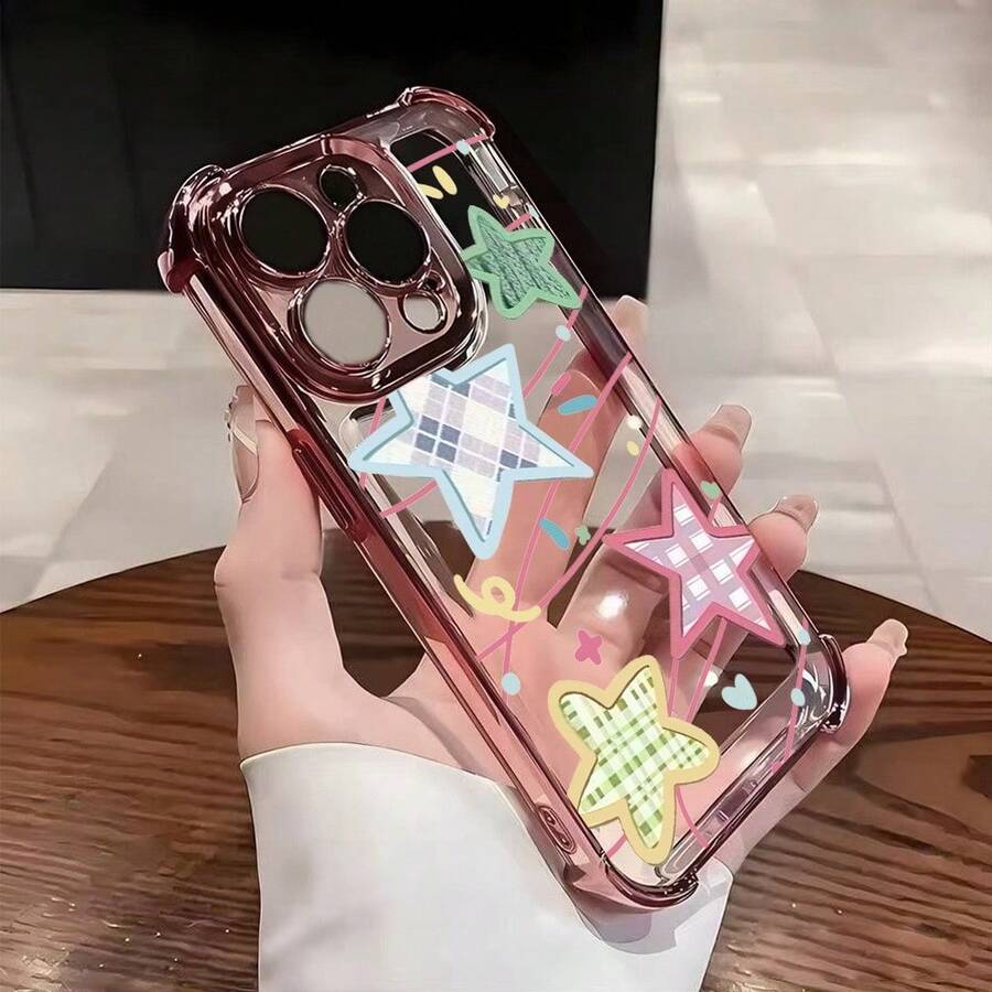 1个新款极简星形电镀气囊防摔/加厚透明TPU保护壳，适用于苹果17 Pro Max/16 Pro Max/16 Pro/16/13 Pro Max/12 Pro Max/11/15 Pro Max/14 Pro Max/三星Galaxy SAM/荣耀Note 13 Pro/S23 Ultra/S24 Ultra/S25/A56等手机保护套 - 粉色 - 查看 1