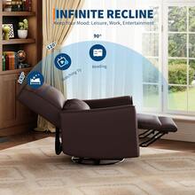 Silla reclinable giratoria de 360 ° con soporte lumbar - Silla mecedora manual de cuero PU ergonómica para guardería, sala de estar, dormitorio, oficina en casa - Marrón oscuro - Ver 6
