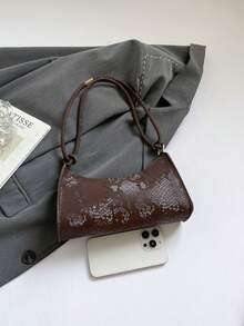 Solid Color Lacquered Leather Minimalist Luxury Baguette Bag - Coffee - View 3