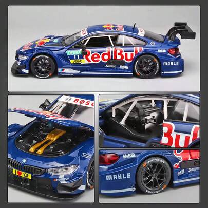 1:24 比例 M4 GT3 合金模型车，逼真的灯光和音效，蓝色，手动操作，锌合金材质，适合作为男孩生日礼物和收藏家礼物，也可作为汽车装饰。