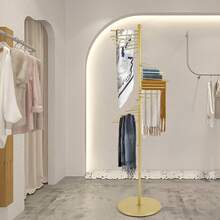 RainWeel 67in Freestanding Scarf Organizer, Metal Spiral Scarf Holder With 30 Rods, Commercial Hijab Organizer Belt Pants Hanger For Clothing Store Home, Space Saving Shelves (Black/White/Gold) - Vàng - Xem 9