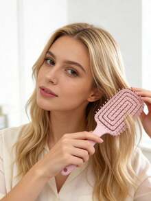 1把黑色野猪鬃毛桨式梳，干湿两用，可用于头皮按摩，男女通用尼龙美发造型梳 - A - 查看 3