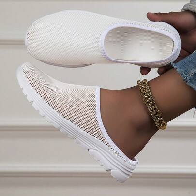 Breathable Hollow Slip-On Shoes, Solid Color Casual Low-Top Shoes, Comfortable All-Season Shoes, Lightweight Knitted Soft-Sole Sneakers In Solid Color, Outdoor Sports Fabric