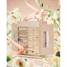 AKOZLIN Caja de Joyería Organizadora de 6 Niveles Funcional Giratoria 360° Estuche de Almacenamiento de Joyas para Mujeres y Niñas Soporte para Anillos Collares Aretes y Pulseras con Espejo - Champán - Ver 5