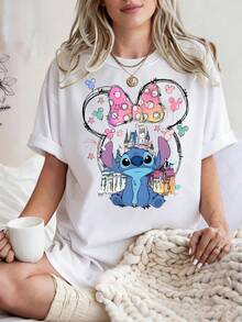 Disney Camiseta de algodón puro de verano casual y versátil con estampado de Mickey, adecuada para cualquier lugar - Blanco - Ver 1