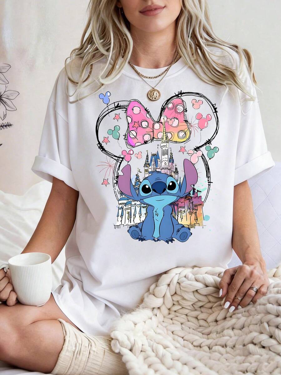 Disney Camiseta de algodón puro de verano casual y versátil con estampado de Mickey, adecuada para cualquier lugar - Blanco - Ver 1