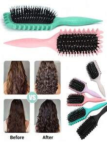 1pc Hair Brushes Curl Defining Brush – Nylon Styling Brush For Curly Hair, Shaping & Defining Summer Curls With Less Pulling, Ideal For Beach, Travel & Daily Use - Multicolor - View 2
