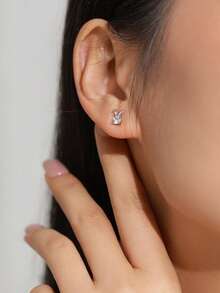 1 Pair Cute Rabbit 925 Sterling Silver Earrings, Fashionable Animal Jewelry, Suitable As Birthday, Christmas, Easter Gift For Girls - Silver - View 3