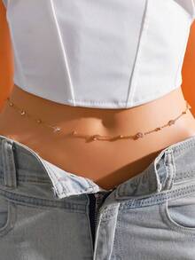 1pc Women's Crystal Chain Waist Chain, Sexy Minimalist Body Chain Jewelry, Suitable For Beach, Vacation, Dating, Gifts, Summer Daily Wear, Party And Gatherings - 金色 - 查看 9