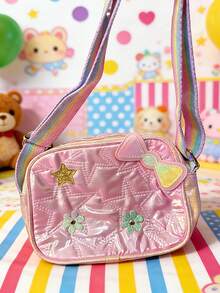 1pc Bow & Star Decorated Backpack, Fun One Shoulder Crossbody Bag, Sweet Style, Sequin Embellished, Pink & Sky Blue - Multicolor - View 2