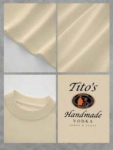 WeStyle Hub St Pattys Day Outfit Tito's Handmade Vodka - Brand - Inspired Black T - Shirt - Front And Back With "Tito's Handmade Vodka" Typography And Logo! 100% Cotton 220g Double - Sided Printed T - Shirt180g 100% Cotton - Apricot - View 4