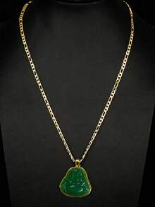 1件时尚镀金佛像吊坠项链，男女通用，蓝色、绿色、红色、白色佛头图案扁平费加罗链项链 - Buddha - 查看 5