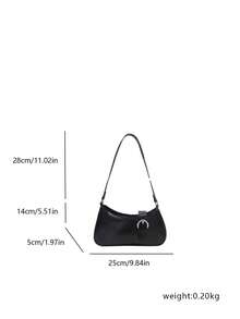 纯色百搭现代风五金搭扣设计手提包，采用柔软光滑的皮革制成，女士单肩包/腋下包，适合购物、携带钱包、休闲出行，尤其适合年轻女性、大学生、职场新人及白领人士。也非常适合办公室、大学校园、工作、商务出行、通勤、户外活动、旅行和郊游等场合。 - 黑色 - 查看 8