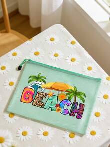 1个时尚防水PVC沙滩包 - 透明化妆包，印有彩色“BEACH”字母，尼龙拉链，A4尺寸 | 泳池手提包，夏季游泳、潜水、旅行、健身、周末度假必备 - 彩色 - 查看 5
