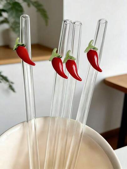 1 PIEZA Pajitas de vidrio reutilizables con encantos de limón/cereza/fresa roja/fresa rosa, para vasos de agua, pajitas de beber curvas y transparentes lindas con cepillo de limpieza, para bebidas frías, leche, té, café, jugos, batidos, cocinas, restaurantes, fiestas de cócteles, vuelta al cole, regalos para novias/novios, padres, amigos, suministros para días festivos, Halloween, Acción de Gracias, Navidad, regalos pensativos para el Día de la Madre y el Día del Padre.