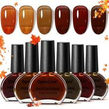 OpenLive 10ml Fall Jelly Nail Polish Set 6 Colors Gold Maple Leaf Pumpkin Yellow Burnt Orange Art Nail Polish Quick Dry For Women Girls Gift - ColorA - 查看 1