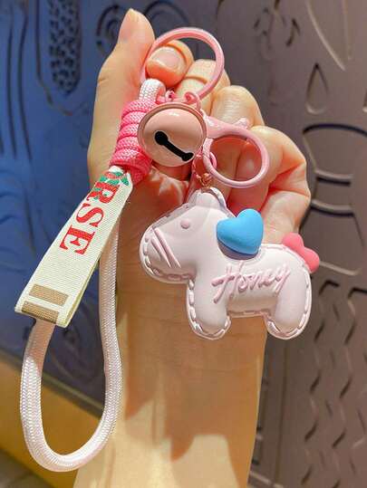 1pc Creative Wristlet Keychain, Resin Heart-Shaped Horse Keychain Pendant, Decorative Keychain, Car Key Organizer, Bag Charm, Student Keychain, Gift, Birthday Present, Party Decoration