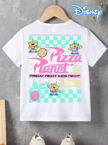 Disney-Sweet Girl Vibe! Toy Story 3 E.T. Pizza Planet Girls T-Shirt With Pink And Green Color-Blocked Checkered Print, Pure Loose Short-Sleeved Top - trắng - Xem 2