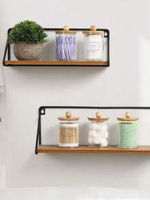 4pcs Accessories With Bamboo Cover Dispensor Holder For Swab, Round Pad, Dental Flosser, Etc. - 10oz Clear Plastic Dispensing Jars Packaging Set For Bathroom/Kitchen Vanity Storage Organizer. - 查看 5