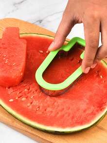 1pc Stainless Steel Watermelon Slicer And Popsicle Mold, Manual Operation, Green Handle, No Power Needed, Perfect For Creative Summer Snacks, Watermelon Slicer And Popsicle Mold, Watermelon Ice Cream Cutter - Multicolor - View 3