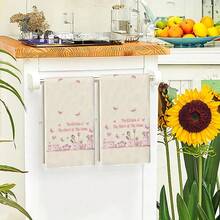 2pcs Pink Butterfly Themed Kitchen Towels, Printed Dish Cloths, Housewarming Gift, Sweet Gift For Friends, Mom, Birthday - 2 Pieces 40*60cm - View 5