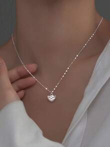 S925 Sterling Silver Heart Pendant Necklace, Jewelry Gift For Women On Valentine's Day - Silver - View 3