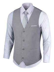 Men's Plus Size Single Vest For Parties Business Banquets Outings Leisure Holidays Suitable For Men'S Formal Dress Vest Size XS-3XL - Grey - View 3