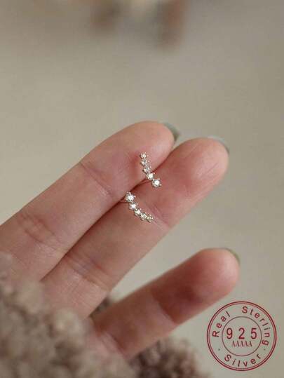 1 Pair Elegant S92 Pure Silver Gradient Zirconia Stud Earrings, Minimalist Japanese Style Jewelry Accessory, Romantic Gift