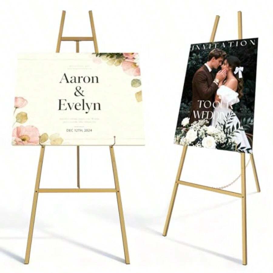 Caballete dorado resistente ajustable con cadena de ajuste para caballete grande carteles de boda pintura enmarcado imágenes carteles exhibición comercial 4 niveles - Dorado - Ver 1